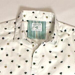 Men’s Denim and Flower Short Sleeve Shirt with Shamrock Print. Size Large